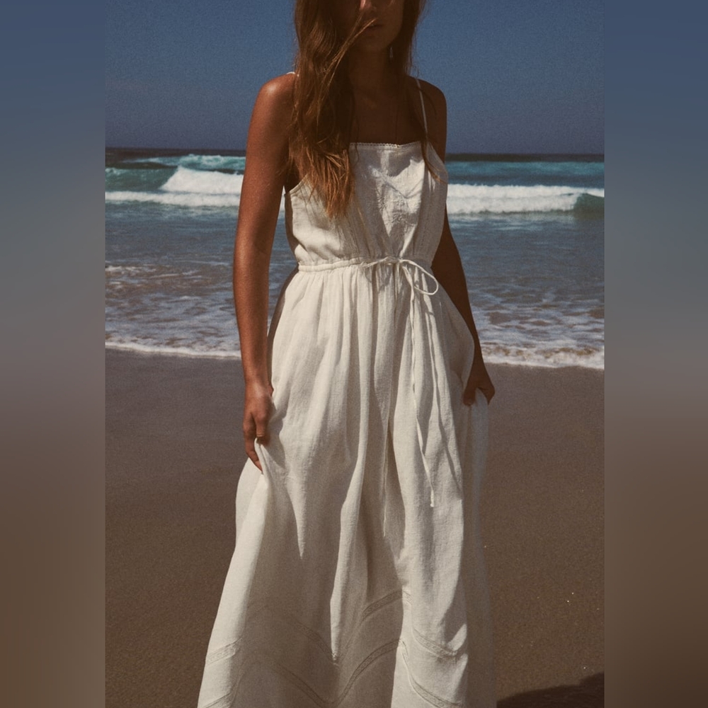 ZARA LIMITED EDITION EMBROIDERED LINEN BLEND DRESS